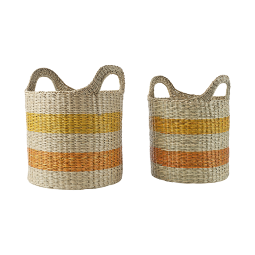 SIXTEN Basket, set of 2, Natural/orange/yellow