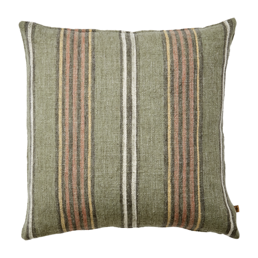 HILDA Cushion cover, Green/rusty brown/white/yellow