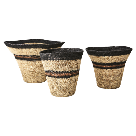MADIBA Basket, set of 3, Natural/black/brown