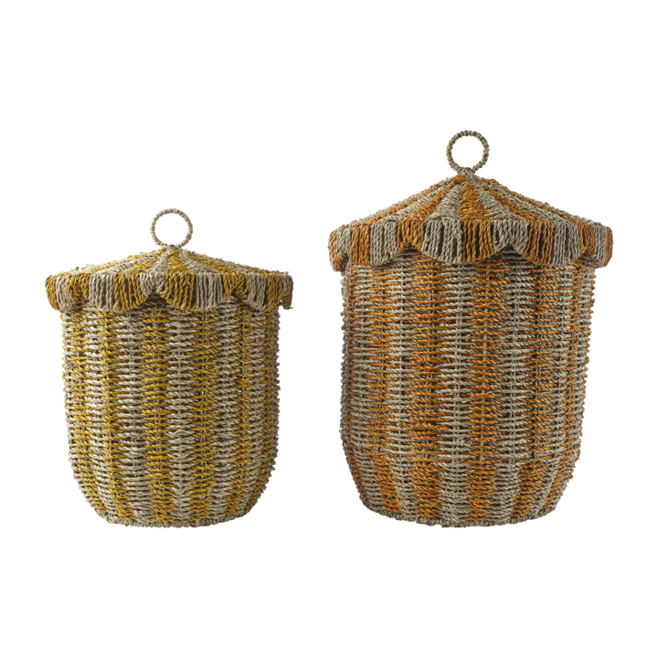 SIXTEN Basket with lid, set of 2, Natural/orange/yellow