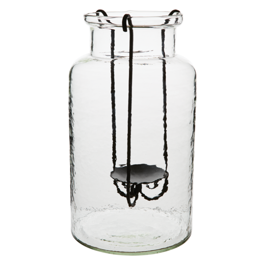 THOR Vase with candle holder L, Clear/black