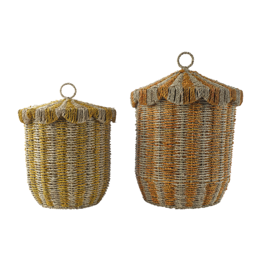 SIXTEN Korb mit Deckel, 2er-Set, Natur/orange/gelb